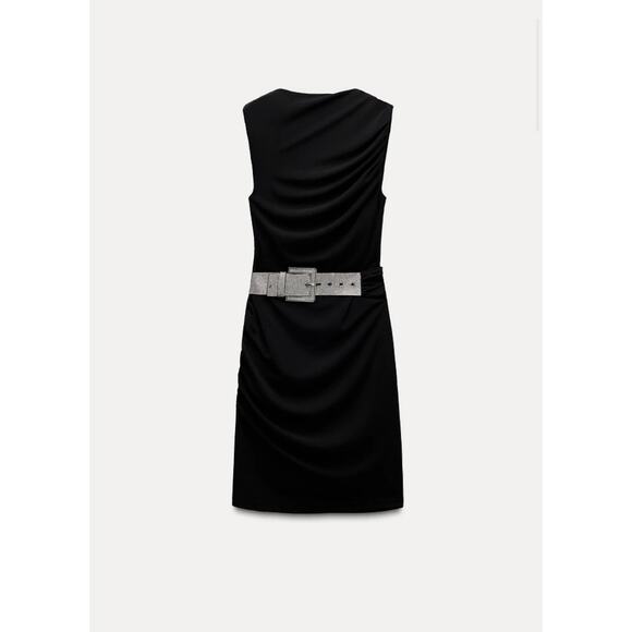 Nwt- Zara - BELTED DRAPED DRESS-XS - Picture 1 of 6